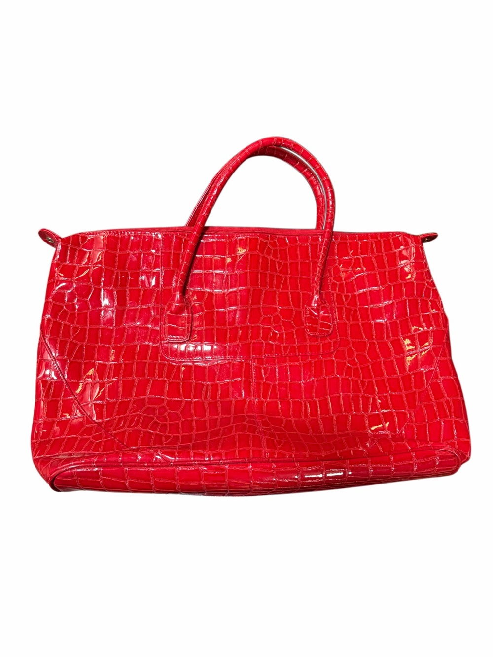 Elizabeth Arden PVC Croc Pleather XLarge Weekender Tote Shoulder Bag Red 22 x 15